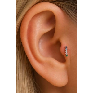 Gümüş Renk Taşlı Cerrahi Çelik Tragus/Kıkırdak Küpe/Piercing (Tek)