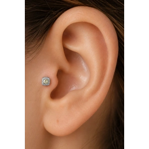 Gümüş  Renk  Taşlı Cerrahi Çelik Tragus/Kıkırdak Küpe/Piercing (Tek)