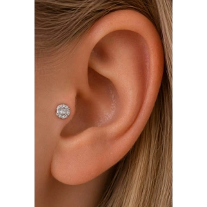 Gümüş  Renk  Taşlı Cerrahi Çelik Tragus/Kıkırdak Küpe/Piercing (Tek)