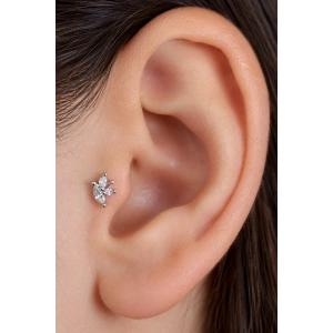 Gümüş  Renk  Taşlı Cerrahi Çelik Tragus/Kıkırdak Küpe/Piercing (Tek)