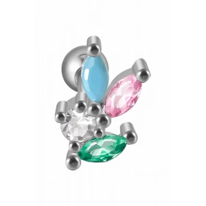 Gümüş Renk Taşlı Cerrahi Çelik Tragus/Kıkırdak Küpe/Piercing (Tek)