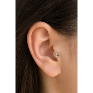 Gümüş  Renk Taşlı Cerrahi Çelik Tragus/Kıkırdak Küpe/Piercing (Tek)