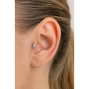 Gümüş Renk Taşlı Cerrahi Çelik Tragus/Kıkırdak Küpe/Piercing (Tek)