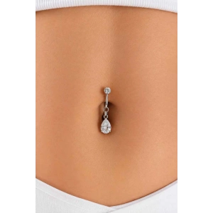 Gümüş Renk Taşlı Delik Gerektirmeyen Cerrahi Çelik Göbek Piercing