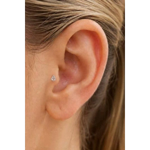 Gümüş Renk Taşlı Küçük Boy Cerrahi Çelik Tragus/Kıkırdak Küpe/Piercing (Tek)