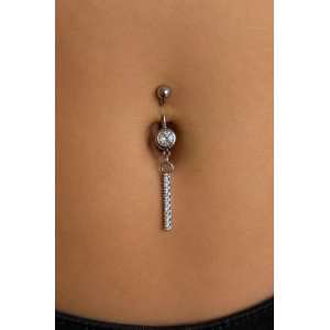 Gümüş Renk Taşlı Sallantılı Cerrahi Çelik Göbek Piercing