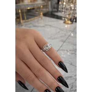 Gümüş Renk Taşlı Serçe Parmak Yüzük (Ayarlanabilir)