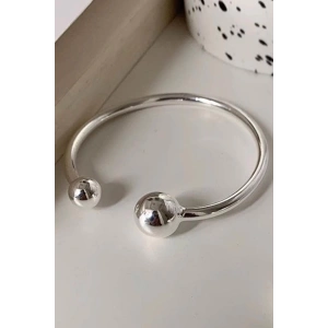 Gümüş Renk Top Detaylı Çelik Kelepçe Bileklik