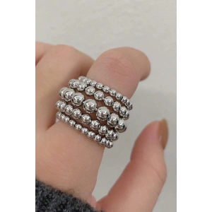 Gümüş Renk Top Detaylı Tasarım Yüzük