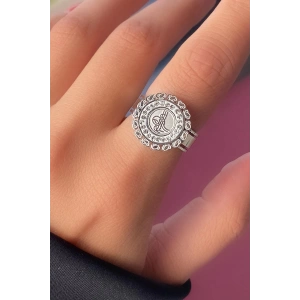 Gümüş Renk Tuğra Figürlü Ayarlanabilir Çelik Yüzük