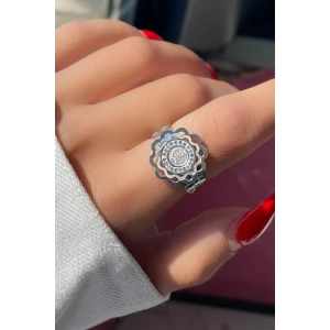 Gümüş Renk Tuğra Figürlü Ayarlanabilir Çelik Yüzük