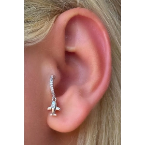 Gümüş Renk Uçak Figürlü Çelik Tragus/Kıkırdak Küpe/Piercing (Tek)