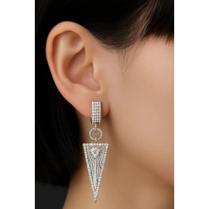 Gümüş Renk Üçgen Figürlü Taş Detaylı 14K Altın Kaplama TX Küpe (Çift)