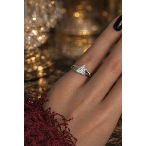 Gümüş Renk Üçgen Figürlü Taşlı Serçe Parmak Yüzük