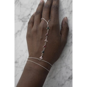 Gümüş Renk Üçgen Taşlı Çelik Şahmeran