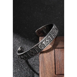 Gümüş Renk Viking Yazılı Çelik Kelepçe Bileklik