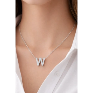 Gümüş Renk W Harf Çelik Kolye