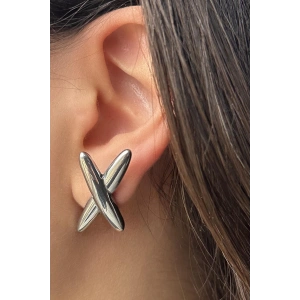 Gümüş Renk X Figürlü Çelik Küpe (Çift)