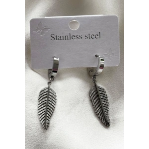 Gümüş Renk Yaprak Figürlü Çelik Küpe (Çift)