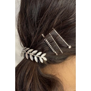 Gümüş Renk Yaprak Figürlü Metal Lastik Ve Tel Toka