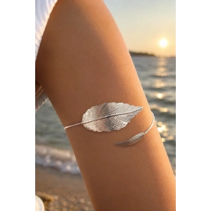 Gümüş Renk Yaprak  Figürlü Pazu Bilekliği/ Kol Aksesuarı