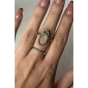 Gümüş Renk Yeşil Taş Detaylı Ayarlanabilir Çelik Yüzük