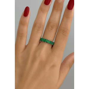 Gümüş Renk Yeşil Taş Detaylı Ayarlanabilir Çelik Yüzük