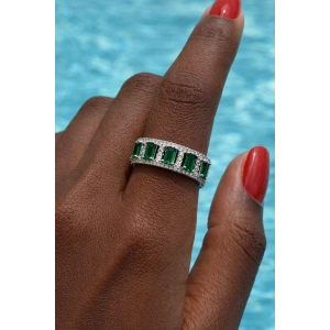 Gümüş Renk Yeşil Taşlı Ayarlanabilir Yüzük