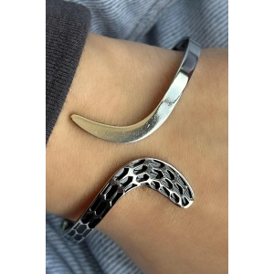 Gümüş Renk Yılan Figürlü Çelik Kelepçe Bileklik