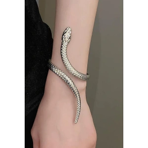 Gümüş Renk Yılan Figürlü Tasarım Bileklik Kol Aksesuarı
