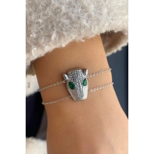 Gümüş Renk Yılan Kaplan Figürlü Çelik Bileklik