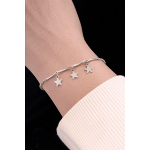 Gümüş Renk Yıldız Detaylı Çelik Bileklik