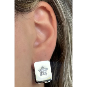 Gümüş Renk Yıldız Detaylı Çelik Küpe (Çift)