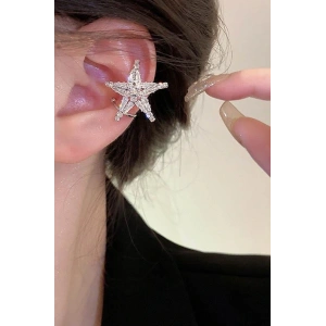 Gümüş Renk Yıldız Figürlü 14K Altın Kaplama TX Ear Cuff (Tek)