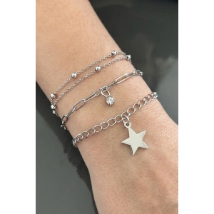 Gümüş Renk Yıldız Figürlü 3lü Çelik Bileklik
