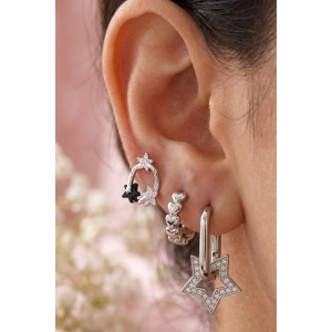 Gümüş Renk Yıldız Figürlü 3lü YSX Küpe Set