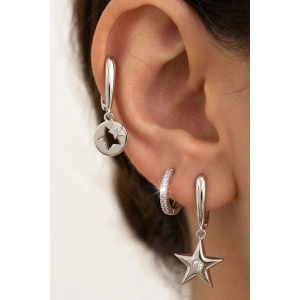 Gümüş Renk Yıldız Figürlü 3lü YSX Küpe Set