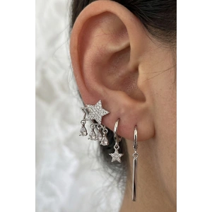 Gümüş Renk Yıldız Figürlü 3lü YSX Küpe Set