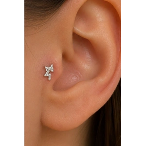 Gümüş Renk Yıldız Figürlü Cerrahi Çelik Tragus/Kıkırdak Küpe/Piercing (Tek)