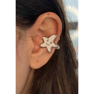 Gümüş Renk Yıldız Figürlü Çift Taraflı 14K Altın Kaplama Ear Cuff (Tek)