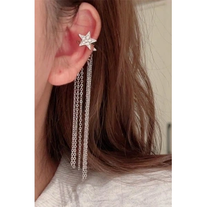Gümüş Renk Yıldız Figürlü Sallantılı Kulak Aksesuarı (Tek)