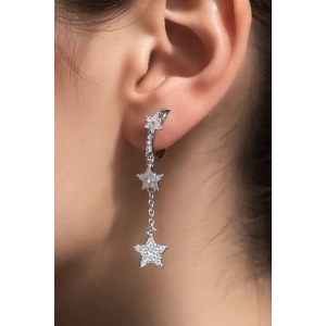 Gümüş Renk Yıldız Figürlü Sallantılı Küpe (Çift)