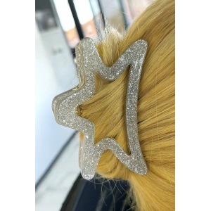 Gümüş Renk Yıldız Figürlü Simli Kemik Mandal Toka