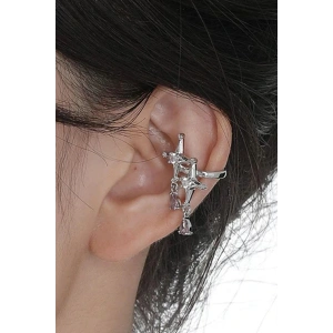 Gümüş Renk Yıldız Figürlü Taş Detaylı 14K Altın Kaplama TX Ear Cuff (Tek)