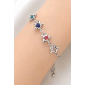 Gümüş  Renk Yıldız Figürlü Taş Detaylı   Bileklik