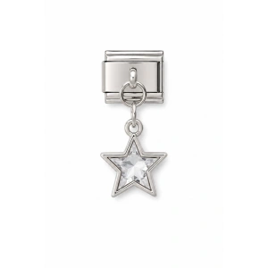 Gümüş Renk Yıldız  Figürlü Taş Detaylı   Çelik Nomination Charm (Tek)