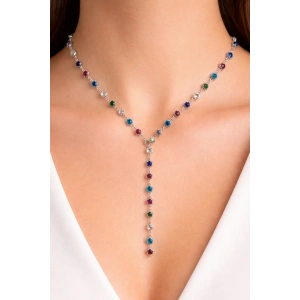 Gümüş Renk Yıldız Figürlü Taş Detaylı Çelik Y Kolye