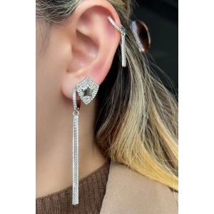 Gümüş Renk Yıldız Figürlü Taş Detaylı VİP 3lü YSX Küpe Set