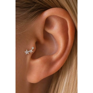 Gümüş   Renk  Yıldız Figürlü  Taşlı Cerrahi Çelik Tragus/Kıkırdak Küpe/Piercing (Tek)