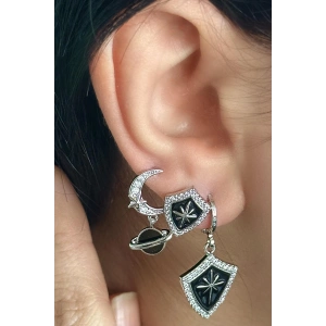 Gümüş Renk Yıldız Figürlü VİP 3lü YSX Küpe Set